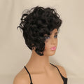 Short curly black wig displayed on a mannequin bust against a plain beige background, with a text label reading 'MODEL SIZE: 12 INCH' at the bottom right, Obroi