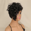 Short curly black wig displayed on a mannequin bust against a plain beige background, with a text label reading 'MODEL SIZE: 12 INCH' at the bottom right, Obroi