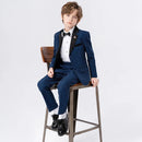 Children Formal Blue Stirped Suit Set Boys Blazer Pants Bowtie Brooch Outfit Kids Performance Piano Host Wedding Costume