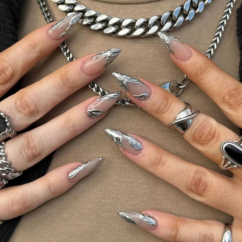 Bead Beige Red Black Stars Halo Dyeing Press on Nails