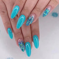 24Pcs Purple Flower Stiletto Round Head Press on Nails False Nails Wearable Full Cover Nail Tips