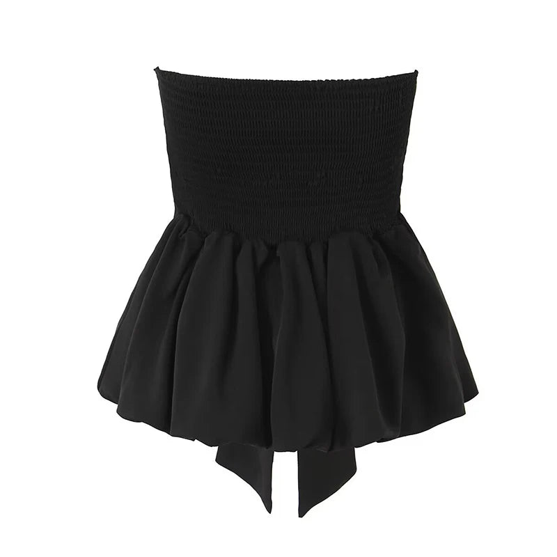 Women Chic Party Knotted Strapless Top Elegant Ladies Summer Black Crop Top
