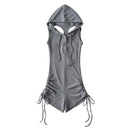 Sleeveless Jumpsuit Shorts Women Spring Summer Slim Fit Drawstring Shorts Hooded Playsuit