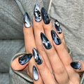 Almond Nails Set Press on Nails Golden Print Detachable Artificial Full Cover False Nails Tips