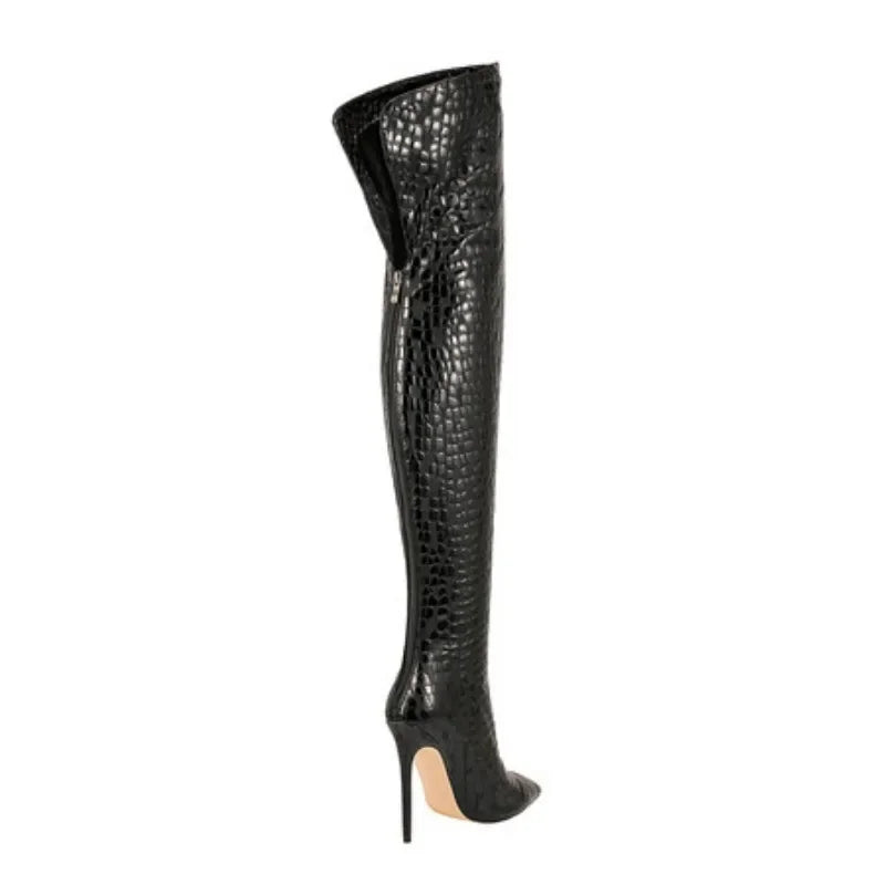 Autumn and Winter Pointed Thin High-heeled Back Zipper Knee High Sexy Women's Boots