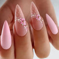 24Pcs Nude Pink Almond False Nails Glitter Powder Designs Fake Nail Long Stiletto Nails Set Artificial Wearable Press on Nails