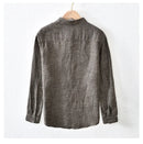Linen Shirts for Men Spring Summer Causal Long Sleeve Top Retro Lapel Plain Shirt Simple Breathable