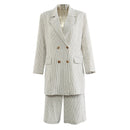Set for Women Lapel Double Breasted Coat Mid Pants Striped Suit Female