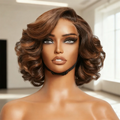 Body Wave Bob Wig Human Hair Highlight Lace Front Human Hair Curly 4/27 Frontal Wig 220% Denisity