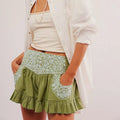 Women Ruffled Hem Shorts Textured Embroidery High Rise Wide Leg Shorts Aesthetic Beachy Skorts with Pockets