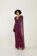 Evening Dress with Cape Sleeve Beaded Women's Formal Prom Gown Custom