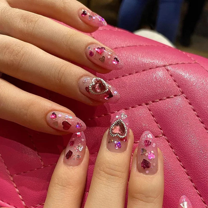 Red Retro Almond Shape False Nails Detachable Finished Fake Nails Press on Nails