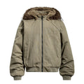Spliced Hooded Cargo Padded Jacket Men Winter Casual Retro Removable Hat Thick Outerwear Man
