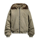 Spliced Hooded Cargo Padded Jacket Men Winter Casual Retro Removable Hat Thick Outerwear Man
