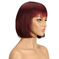 Mannequin head with burgundy bob wig on a white background, Obroi