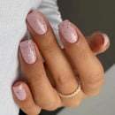 24Pcs Short Ballet Nails with Jelly Glue Green Summer Flowers French Wearable Manicure Glitter Nail Tips Art