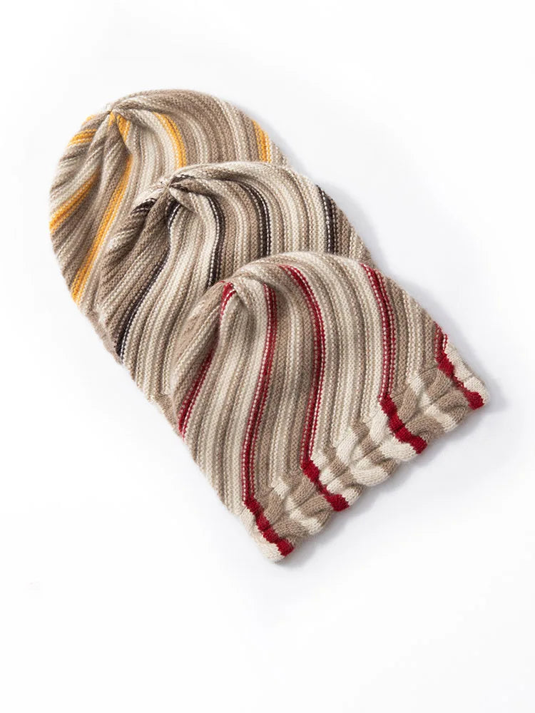 Premium Cashmere Colored Stripes Beanies Women Knitted Hat Soft Warm Winter Cable Skull Watch Cap Hair Bonnet Men