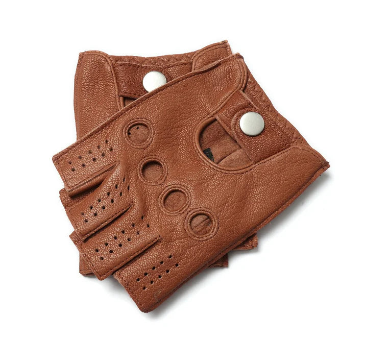 Genuine Leather Men's Gloves Male Cycling Motorcycle Driving Mittens Half Finger Breathable