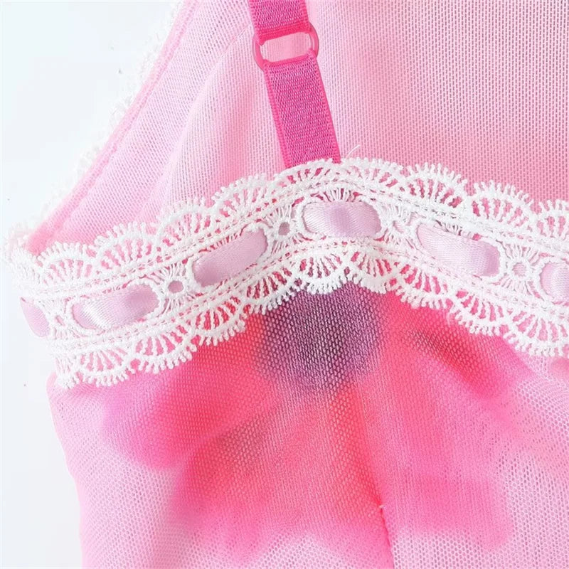 Lace Decoration Flower Women's Slash neck Sling Dress Stylish Retro Pink Slip Mini Dress Hot sweet