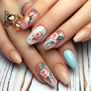24PCS Nails Medium Long Ballet Shaped Nail Art Patch Sweet Cool Girl Flowers Design Removable Wearable False Nails