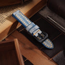 Handmade Italian Waxed Horse Stiff Leather Strap 20 22 24MM Vintage Blue Genuine Leather Strap Thickened to Fit