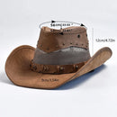Leather Western Cowboy Hat For Men Wide Brim Gentleman Church Jazz Cap Hats