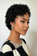 13x4x1 Lace Frontal Wig for Women Short Pixie Cut Kinky Curly Slide Part Human Hair