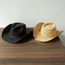 Panama Top Hat Natural Grass Cowboy Hat with Rope Hook Foldable Straw Hat