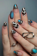 24pcs Girls Wearable Manicure Spotted Cow Pattern Press On Nails French Style Nails