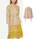 Woman Workwear Denim Jackets for Women Belt Jacket Long Sleeve With Pockets Coats Casual