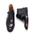 Mens Ankle Boots Genuine Calf Leather Double Buckles Monk Strap Basic Shoes Men Motorcycle Boots
