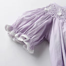 Baby Smocked Rompers for Infant Girls Vintage Smocking Purple Jumpsuit Toddler Princess Birthday Sister Matching Outfits Clothes