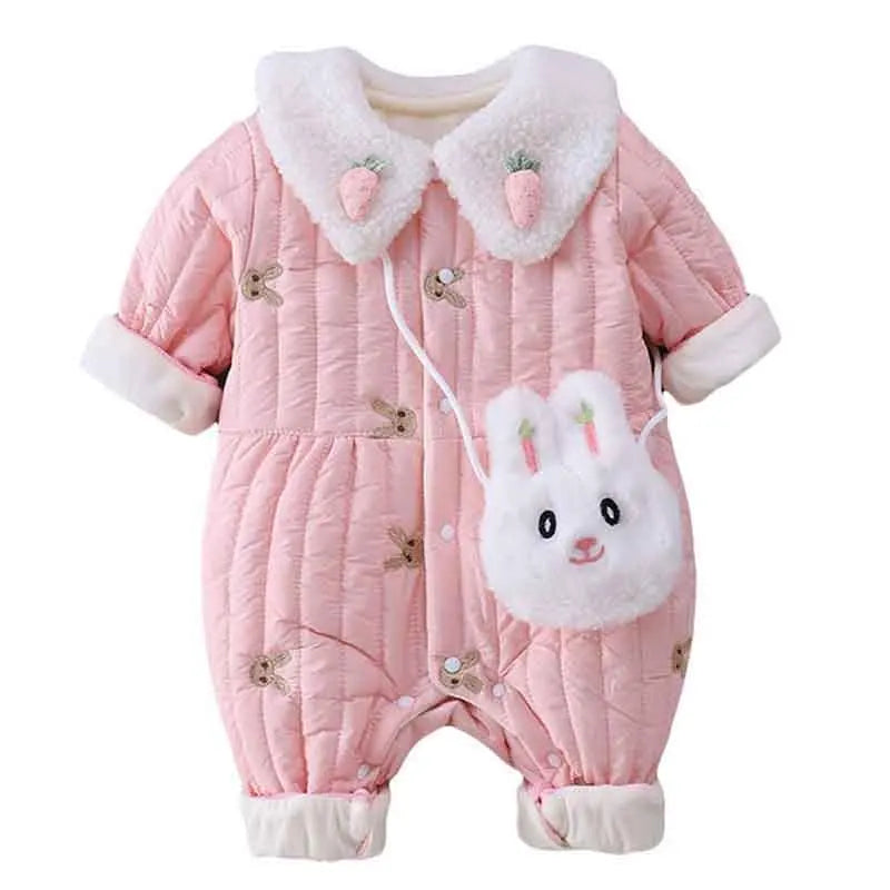 Infant Baby Clothes Winter Girl Cute Rabbit One-Piece Thicken Bodysuit Girls Plush Outerwear 15 ℃