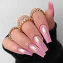 24PCS Medium Square Handmade Glossy Bare Pink Shiny Nails Acrylic Nails