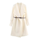 Women Autumn Winter Long Knit Cardigan Coat With Belt Elegant Warm Outerwear