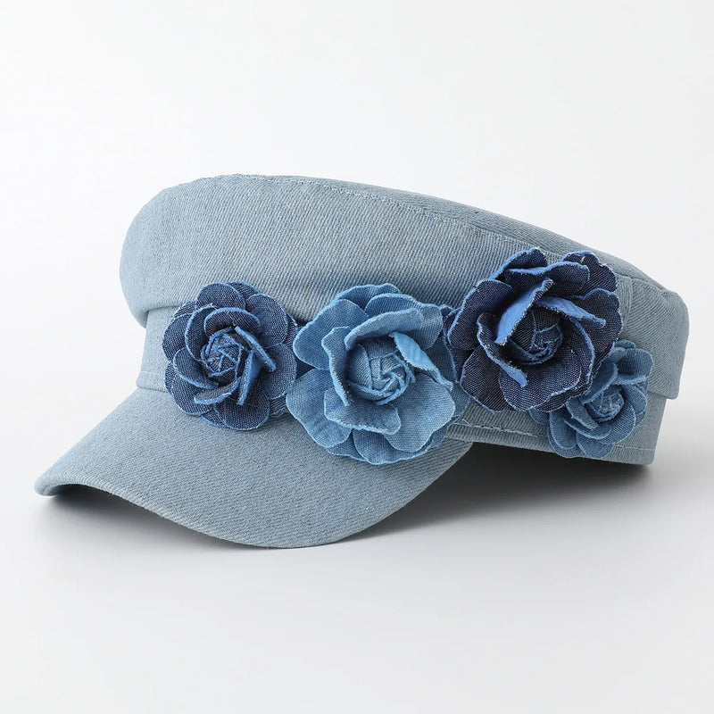 Elegant Flat Top Navy Hat Student Hat Small Crowned Face Small Sunshade Hat