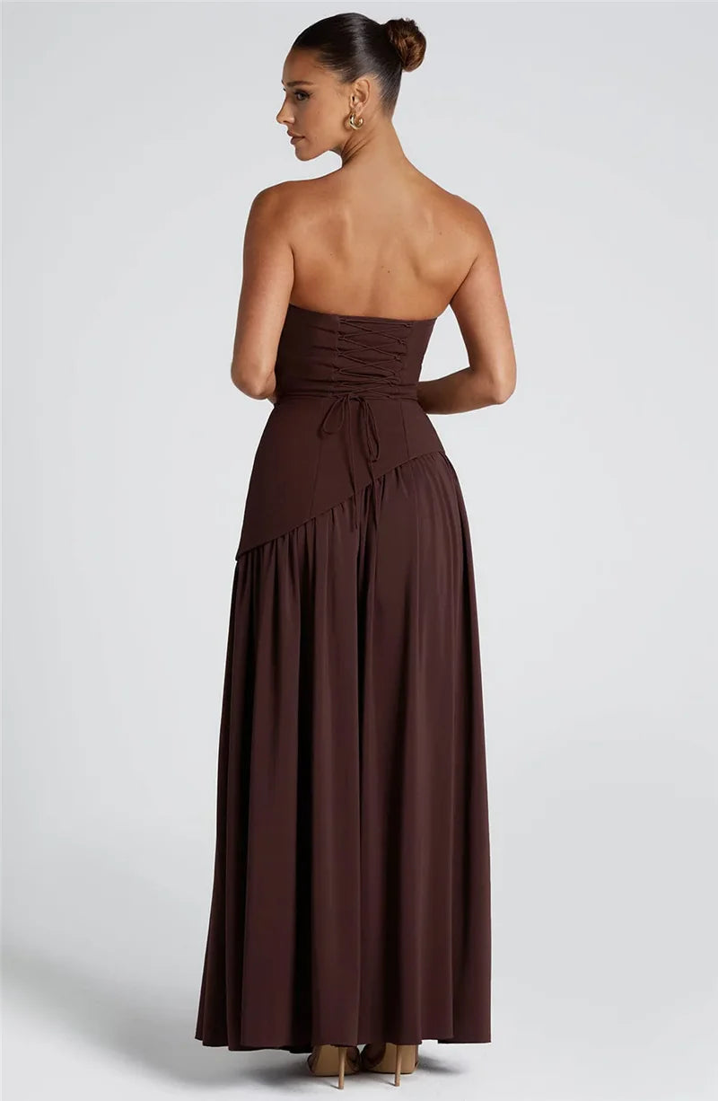 Strapless Off-shoulder Dress For Women Gown Scarf Collar Thigh High Split