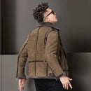 Men Shearling Jacket Men Brown Short Coat Lapel Collar