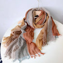 Thin Linen Striped Scarf Four Seasons Versatile Soft Neck Guard Silk Scarf Women's Travel Shawl Scarf