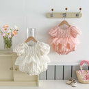 Children's Summer Bubble Sleeve Jumpsuit Baby Children's Sweet Tulip Backless Lace Clothing