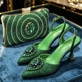 Latest Women Shoes and Matching Bags Decorated with Rhinestone Elegant Pointed Toe Wedding Shoes Bride