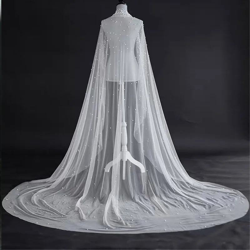 Bride Pearl Veil Woman Ivory White Wedding Accessories Wide One Floor Cathedral  custom made veil