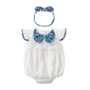 Summer Floral Lapel Romper with Headband for Baby Girls Dress for Party Birthday