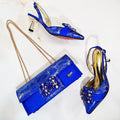 Elegant Women's Peep-Toe Heels and Matching Brown Color Rhinestones Pumps Set Stylish Italian Shoes and Bags for Parties 510-24