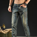 Jeans for Men Motorcycle Slim Fit Trousers Straight Retro Casual