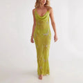 Beach Holiday Dresses Backless Slim A-line Robe Sequin Embroidery Perspective Suspender Women Long Dress
