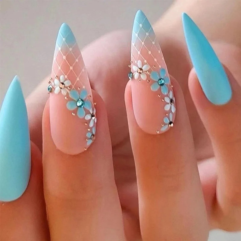 24pcs Light Green Stripe Gradient Wearing Nails Seamless Removable Press On Nails With Designs