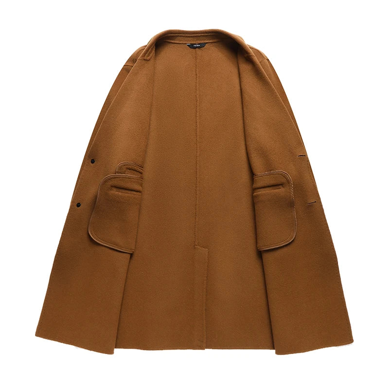 Classic Men's Long Woolen Coats Autumn Winter Casual Top Overcoat Outwear Knee-Length Wool Windbreaker Jacket