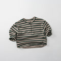 Spring Autumn Children T-Shirts 1-8Y Boys Button Striped Casual Tops Tees Toddler