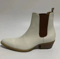 White ankle boot with brown accents on a white background, Obroi